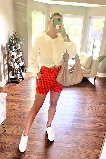 Full day of kid Appts and errands. I love a crisp white button down and this cropped twist front version (its white, just a bit darker from lighting in this photo) gives such a polished look with high waisted bottoms with no bulky tuck in. Comes in 3 colors! #vicidolls #summerstyle 

#LTKSeasonal #LTKsalealert #LTKunder50