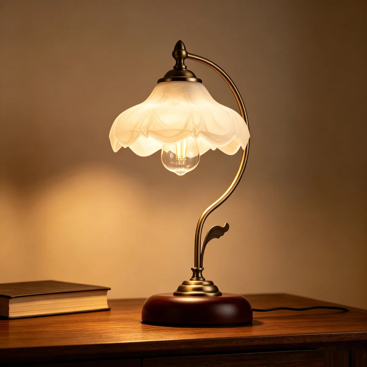 17'' Retro Vintage Metal Bedside Table Lamp with Novelty Floral Frosted Glass Shade \u2014 Nights... | Wayfair North America
