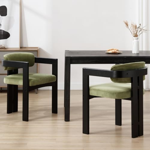chairus Modern Dining Chairs Set of 2, Velvet Upholstered Barrel Dining Room Chairs with Curved Back, Farmhouse Black Solid Wood Side Armchairs for Kitchen Living Room Restaurant, Olive Green | Amazon (US)