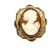 Carved Cameo Brooch With Gold Filled Accents | Etsy (US)