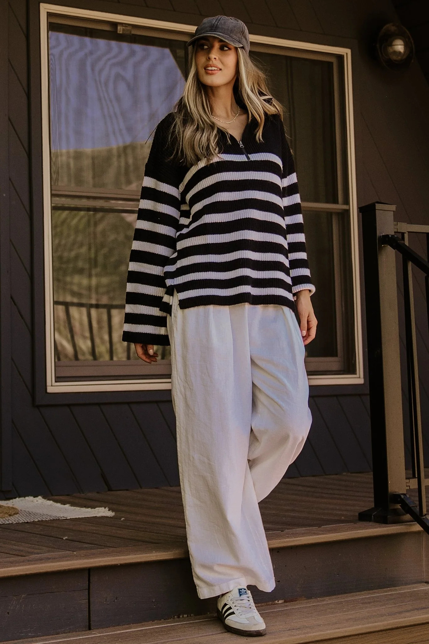 Elmer Striped Half Zip Sweater | Black + White | Baltic Born