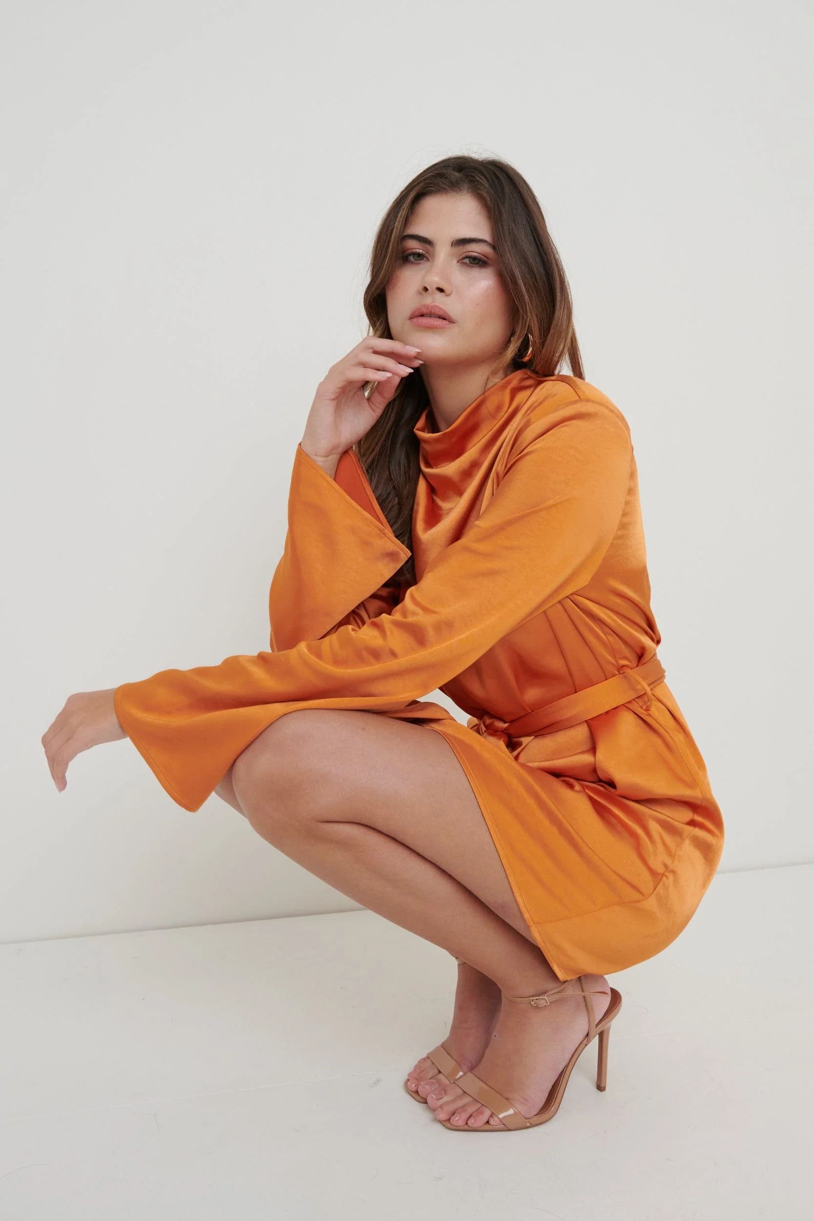 Jayda Cowl Neck Dress - Orange | Pretty Lavish (UK)