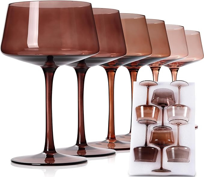 Amber Coupe Glasses Set of 6, Hand Blown Brown Martini Glasses 13Oz, Champagne & Cocktail Luxury ... | Amazon (US)