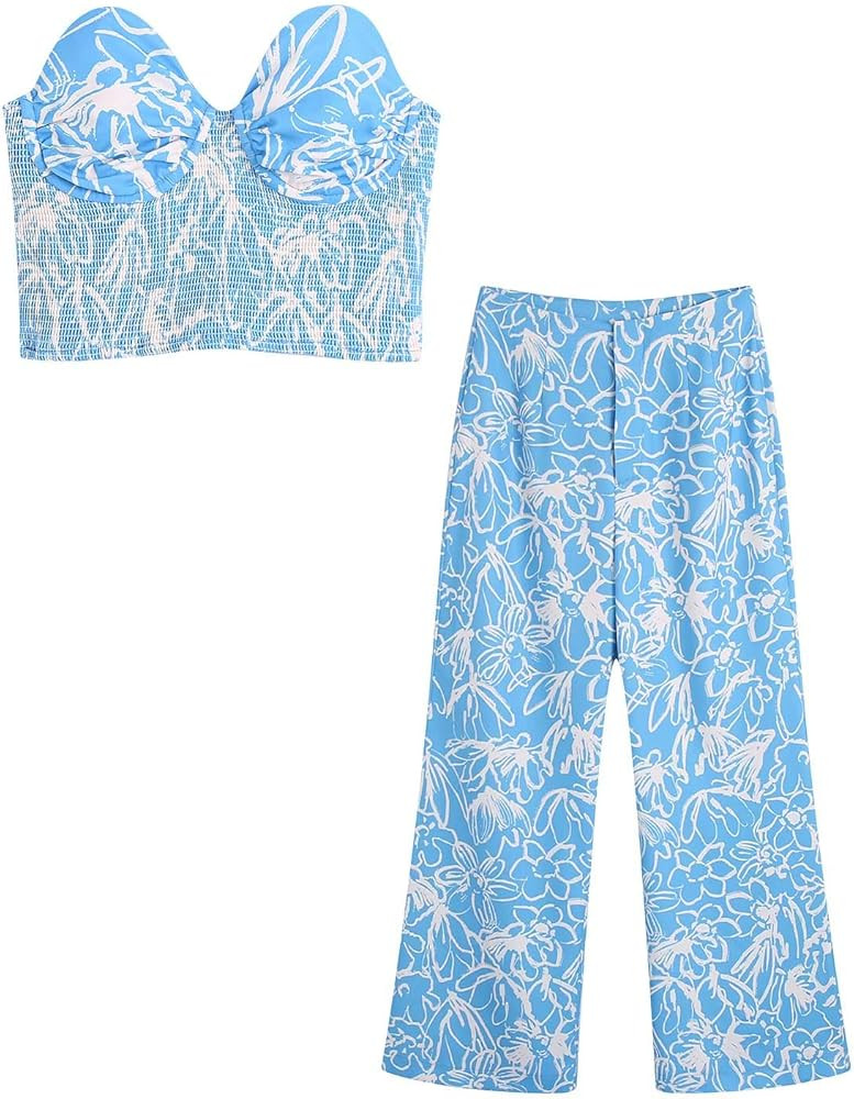 Conjunto de dos piezas de camiseta de color azul claro con pantalón para mujer | Amazon (US)