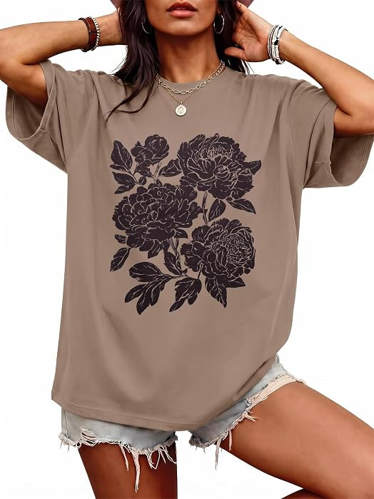 Oversized Tshirts for Women Summer Graphic Tees Casual Short Sleeve Tops | Amazon (US)