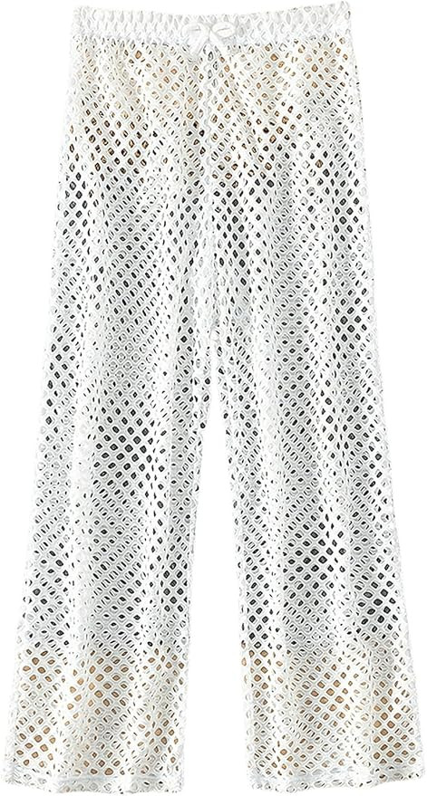 SHENHE Girl's Swimsuit Cover Up Pants Hollow Out Wide Leg Boho Beach Pants Cover Ups | Amazon (US)