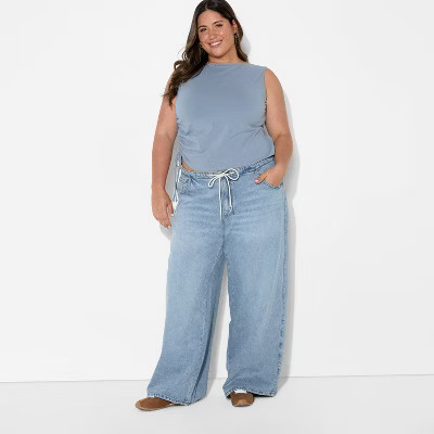 Women's Low-Rise Wide Leg Loose Jeans - Wild Fable™ Light Blue Denim L | Target