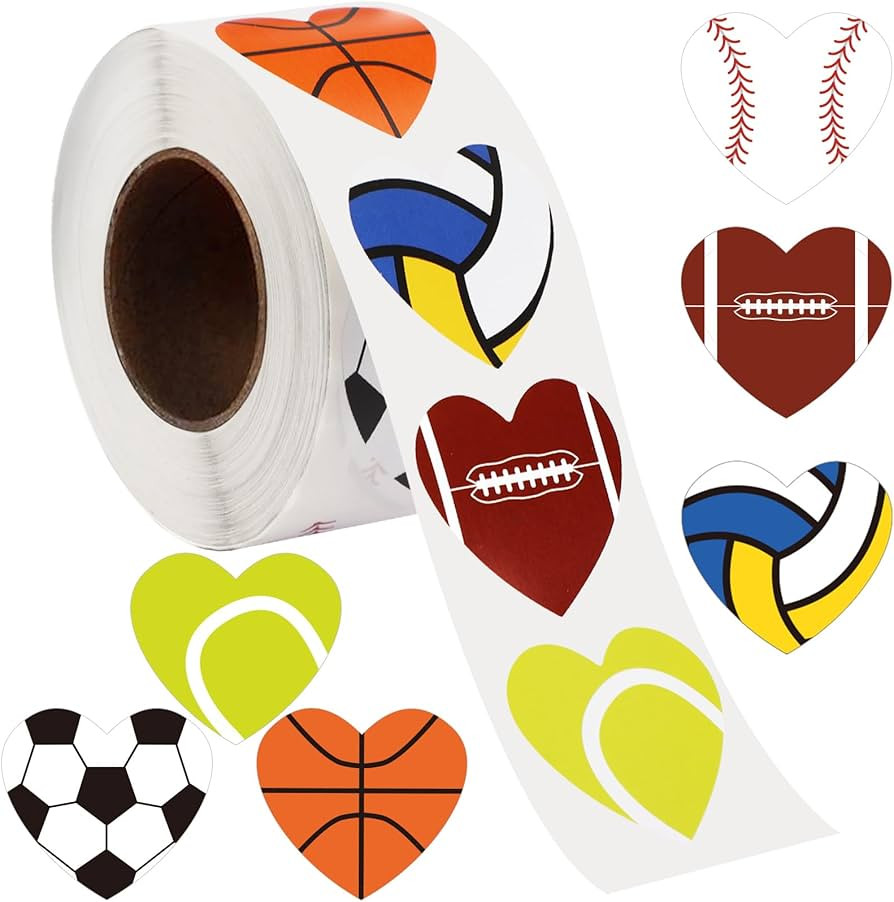 FEBSNOW Sports Stickers for Kids, 600Pcs Valentines Football Basketball Soccer Baseball Self-Adhe... | Amazon (US)