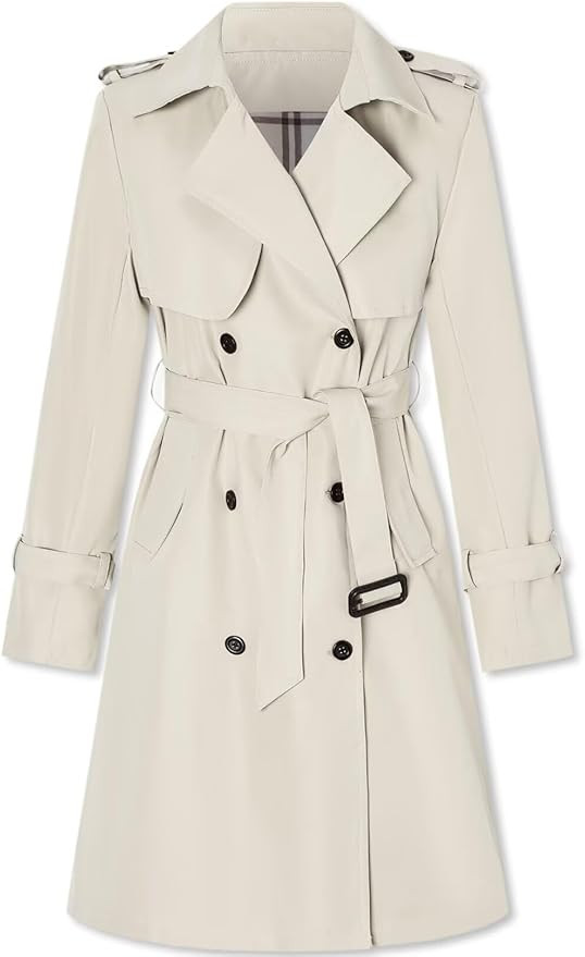 Betusline Women's Long Double-Breasted Trench Coat with Belt | Amazon (US)
