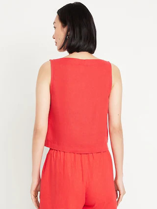 Square-Neck Linen-Blend Crop Tank Top | Old Navy (US)