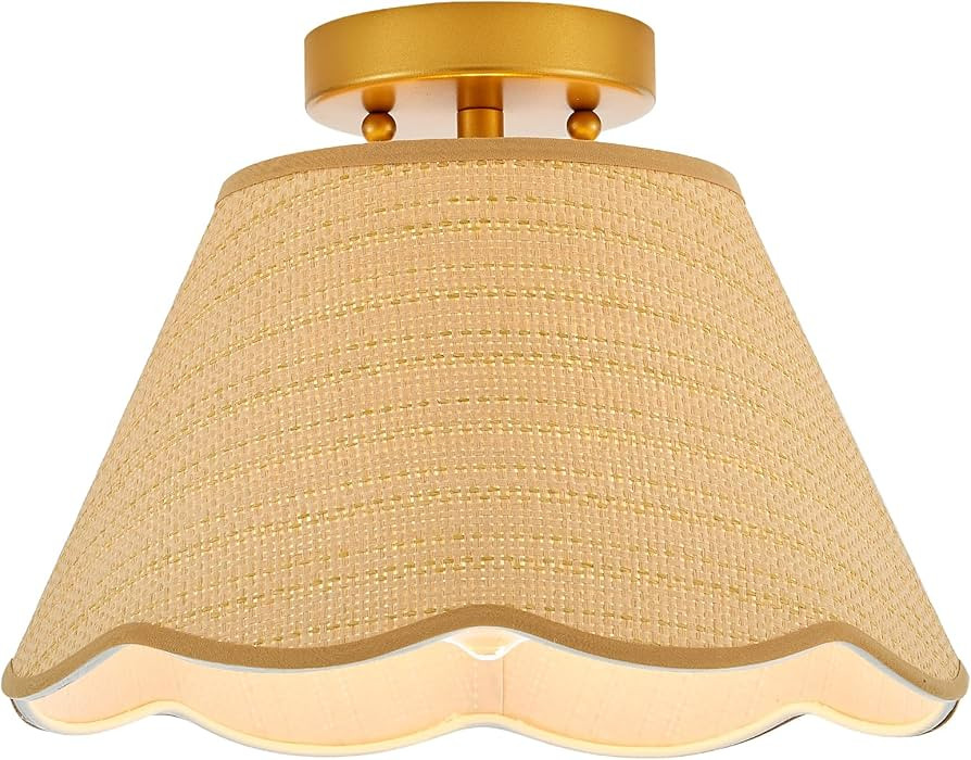 13” Boho Semi Flush Mount Ceiling Light Hand Woven Rattan Mini Chandelier for Bedroom Hallway K... | Amazon (US)