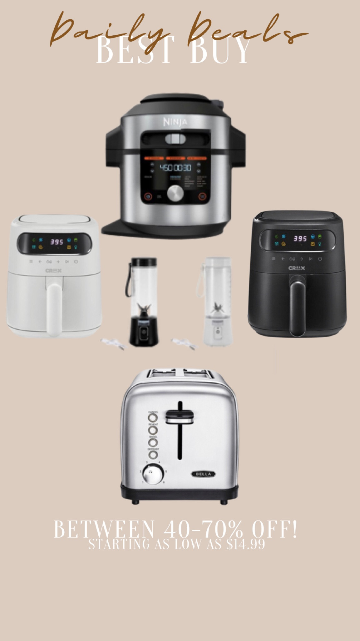 Daily Deals - here is today’s deals from Best Buy!

Home gadgets
Kitchen gadgets
Kitchenware
Kitchen cookware
Health tools
Cooking tools
Toaster
Mini blender
Air fryer
Pressure cooker
Ninja appliance 

#LTKhome #LTKsalealert #LTKstyletip