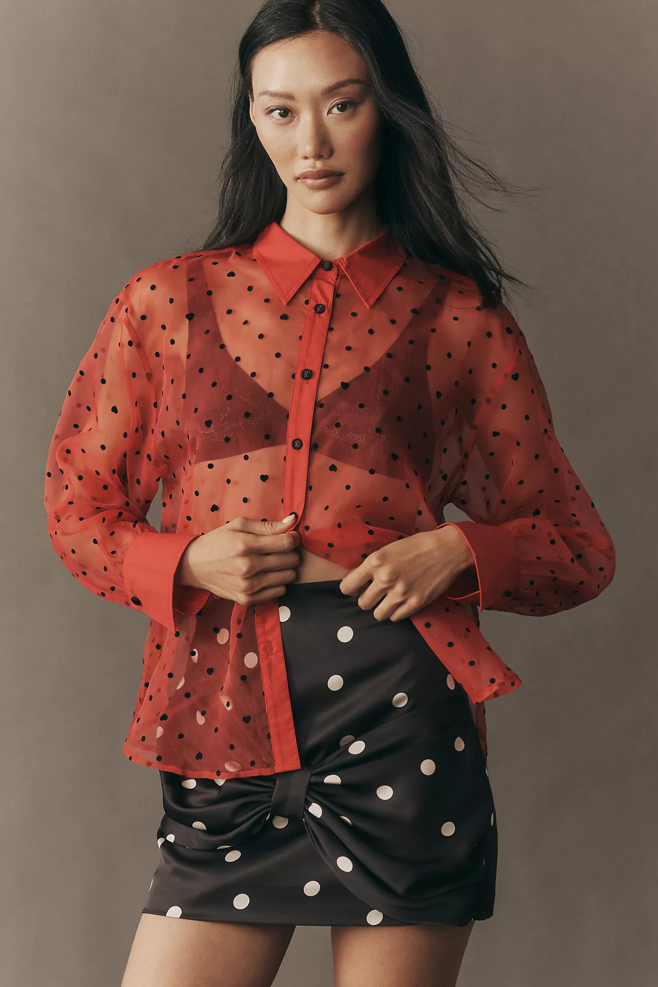 Maeve Sheer Organza Long-Sleeve Buttondown Shirt | Anthropologie (US)