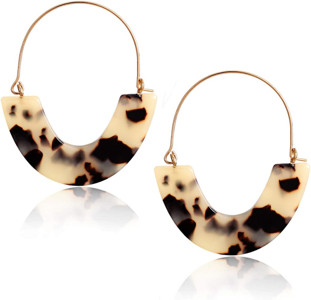 CEALXHENY Acrylic Earrings Tortoise Hoop Earrings Statement Wire Resin Earrings Fan Drop Dangle E... | Amazon (US)