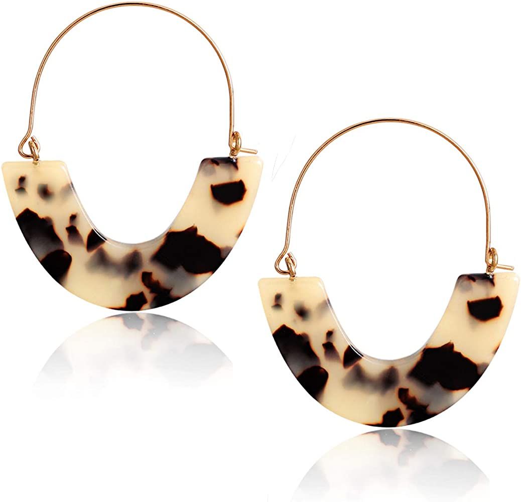 CEALXHENY Acrylic Earrings Tortoise Hoop Earrings Statement Wire Resin Earrings Fan Drop Dangle Earr | Amazon (US)