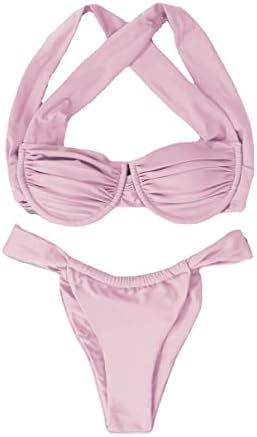 Pink Women's String Bikini Swimsuit Swimwear Bikini 2 Piece Sets Bathing Suit Swimsuits Set S | Amazon (US)