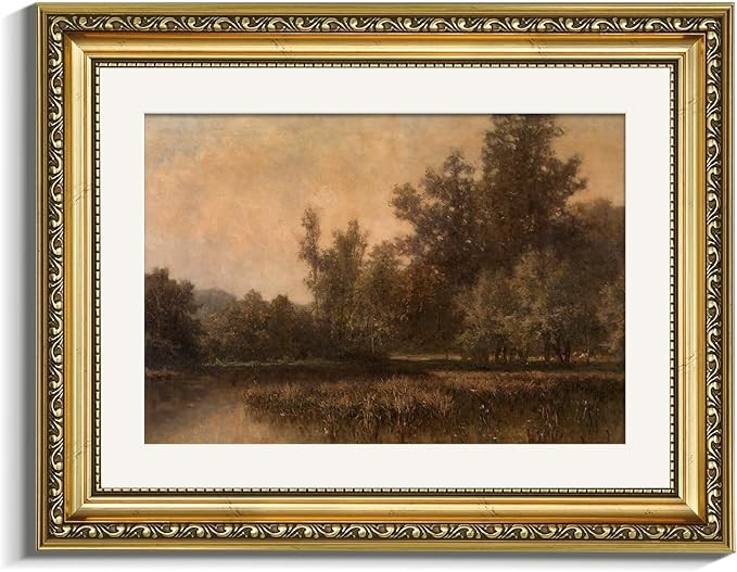 VIYYIEA Vintage Gold Framed Wall Art for Living Room, Lakeside Forest Artwork Prints Decor, Farmh... | Amazon (US)