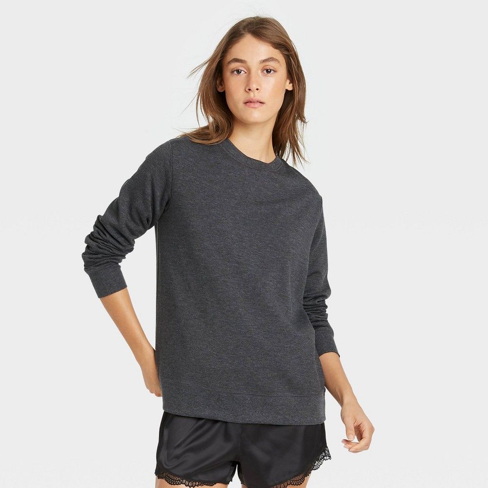 Women's Beautifully Soft Fleece Lounge Sweatshirt - Stars Above Charcoal Gray M | Target