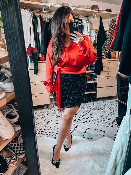Midsize Holiday outfit inspo 
Red satin blouse xl (could have done a large) 
Stretchy sequin skirt tts 


#LTKSeasonal #LTKHoliday #LTKcurves