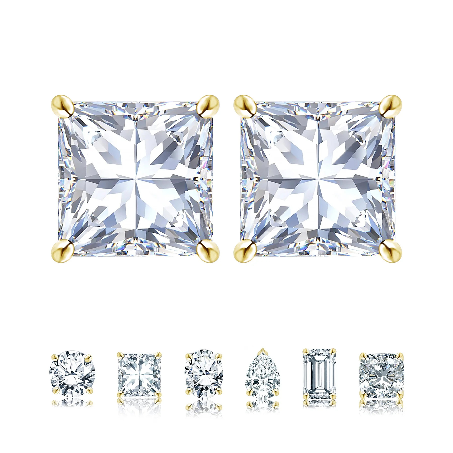 JeenMata 4 Prong - 1 Carat Princess Cut Moissanite - Solitaire Stud Earrings - 18K Yellow Gold Pl... | Walmart (US)
