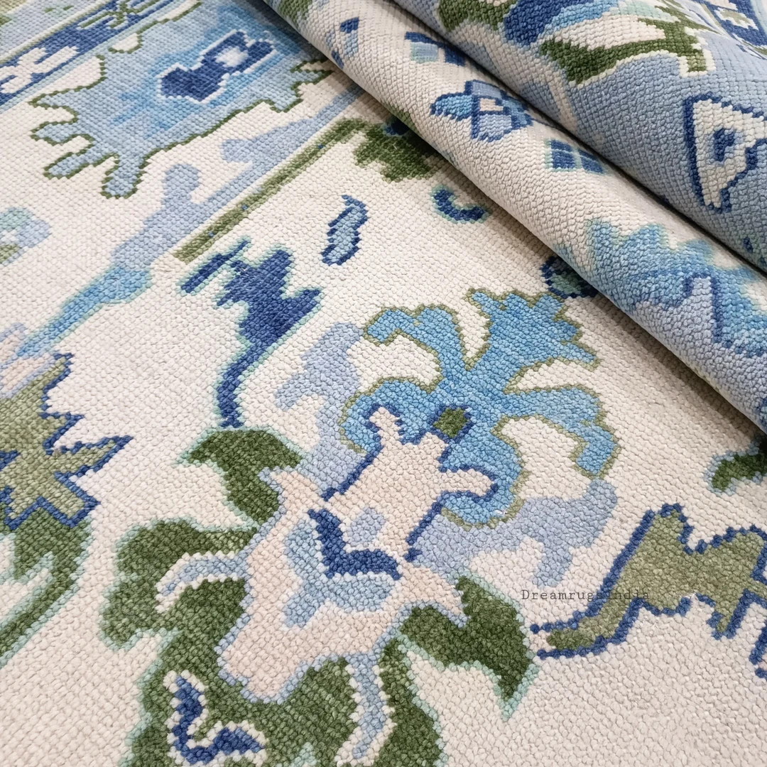 Beautiful Oushak Persian Rug in Cream and Blue With Green Accent for Living Room Rug With Home De... | Etsy (US)