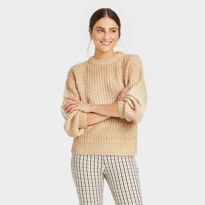 Women&#39;s Space Dye Crewneck Pullover Sweater - A New Day&#8482; Camel  S | Target