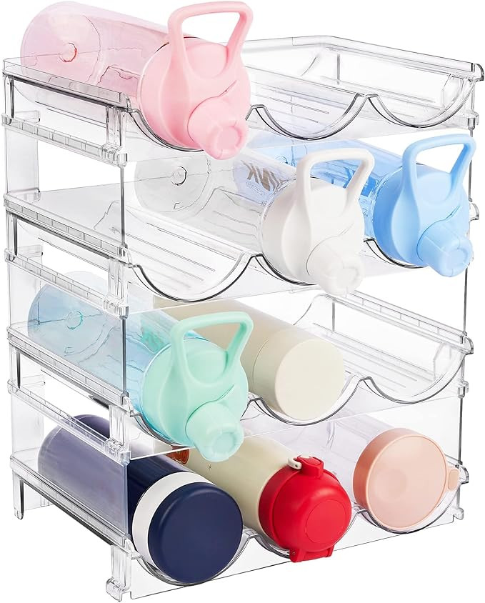 Vtopmart Stackable Water Bottle Organizer Holder, 4 Pack Clear Plastic Cup Storage Rack for Pantr... | Amazon (US)