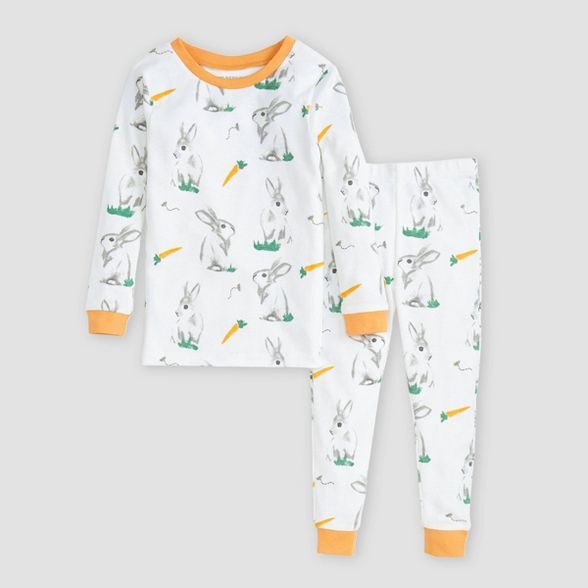 Burt's Bees Baby® Toddler 2pc Rabbit Habit Organic Cotton Snug Fit Pajama Set - Orange | Target