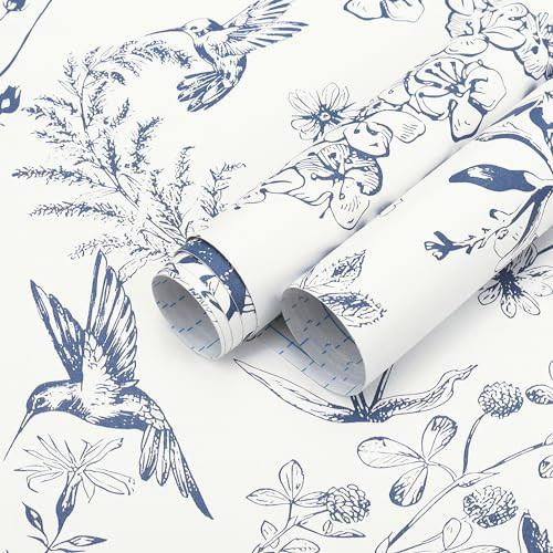 Safiyya Peel and Stick Wallpaper Floral Birds Contact Paper Blue and White Wallpaper Peel and Stick Modern Wallpaper Boho Wallpaper Removable Self Adhesive Wallpaper Vinyl Rolls 787"x17.3" | Amazon (US)
