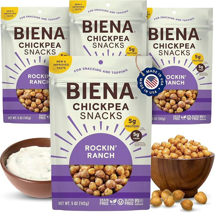 BIENA Chickpea Snacks - Crunchy Roasted Chickpeas - High Fiber Vegan Protein Snacks for Adults an... | Amazon (US)