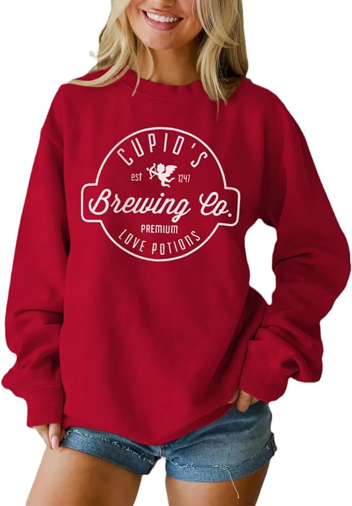 CM C&M WODRO Women Valentine's Day Sweatshirt Cupid's Brewing Co Shirt Retro Love Graphic Sweater... | Amazon (US)