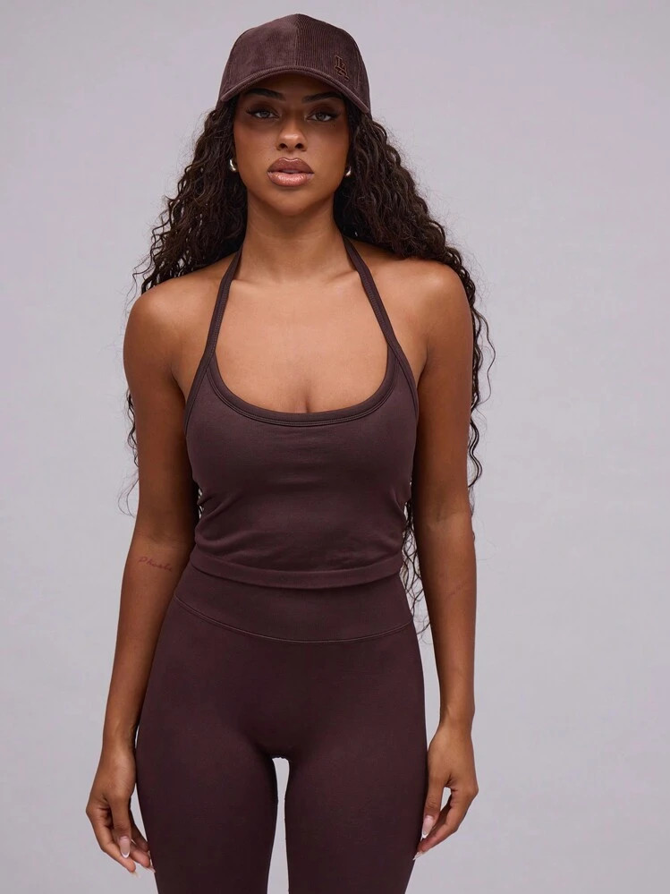 Musera Sport Seamless Halterneck Crop Sports Top | SHEIN