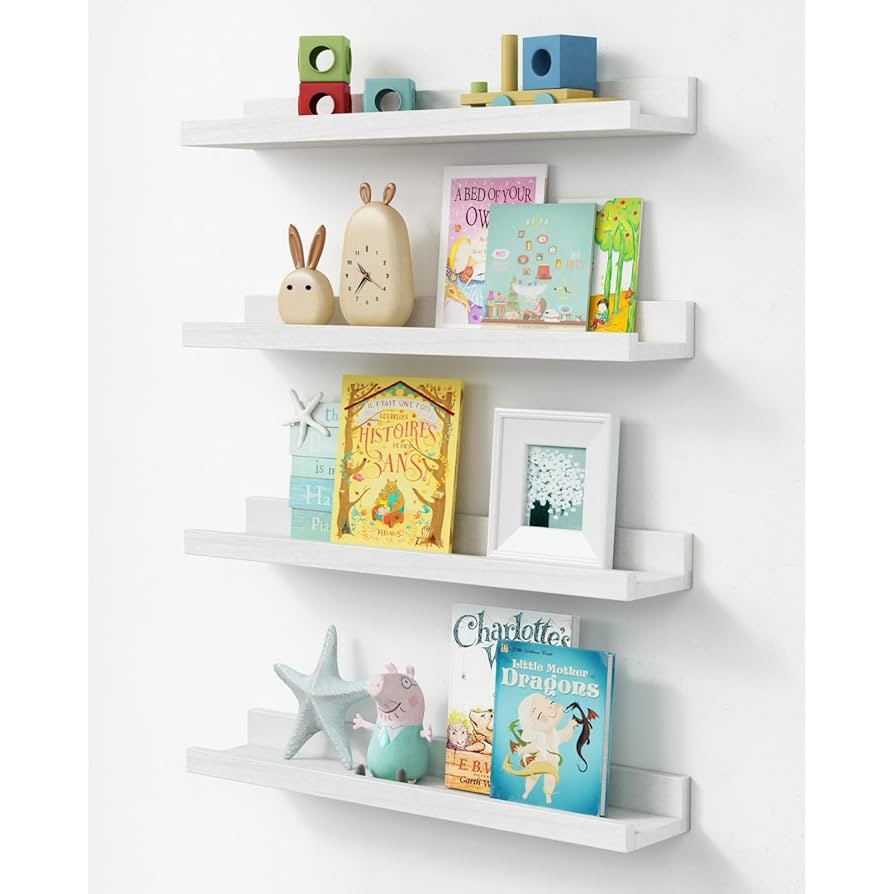 Forbena 24 Inch White Floating Shelves for Wall Set of 4, Wood Nursery Book Shelves for Kids Bedr... | Amazon (US)