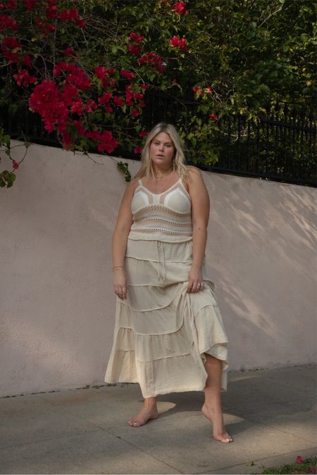 Can’t go wrong with a flowy skirt and a crochet top for a summer in Europe🫶🏼

Summer outfit | maxi skirt | white skirt 

#LTKcurves #LTKSeasonal #LTKtravel