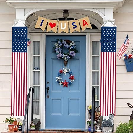 4th of July Decorations Outdoor, 3 Pack American Flag Porch Sign with USA Banner, Stars and Strip... | Amazon (US)