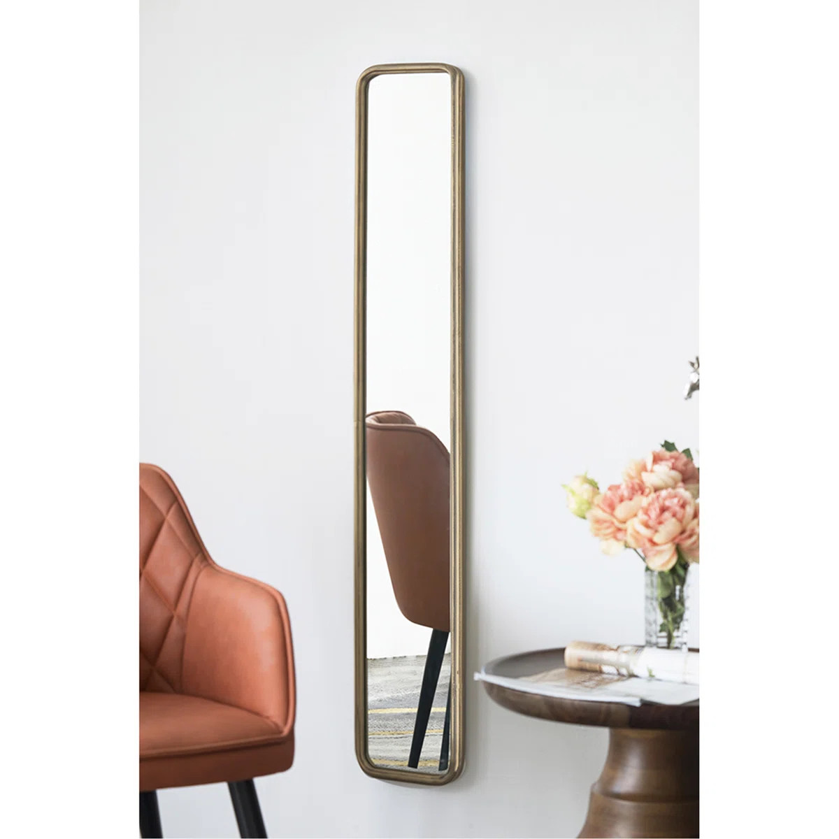 Vanhook 47" x 8" Full Length Mirror with Antique Gold Metal Frame, Long Mirror for Hallway Living... | Wayfair North America