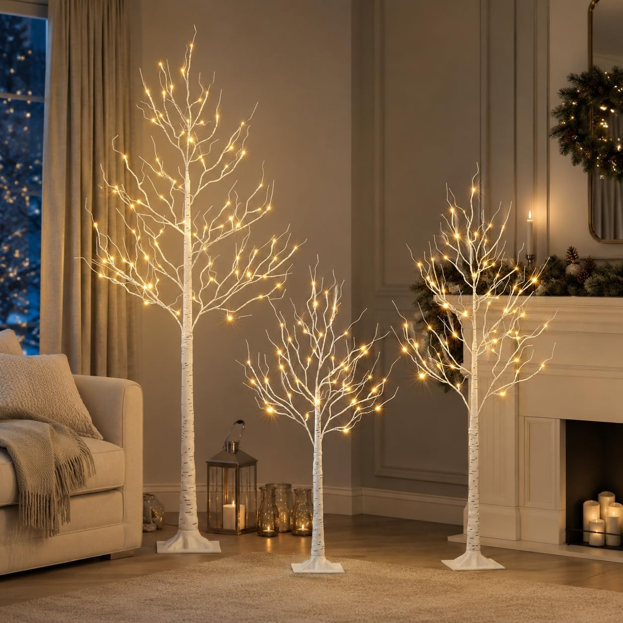 LED Lighted Birch Tree 3-Pack, 4FT 5FT 6FT Lighted Tree for Home | Amazon (US)