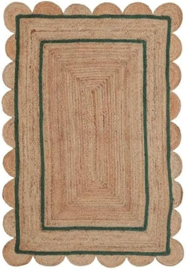 Scallop Pattern Jute Bohemian Area Rug (Green, 2'x3') | Amazon (US)