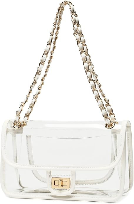 Womens PVC Clear Purse Handbag with Chain Stadium Approved Clear Bag See Through Bag for Working ... | Amazon (US)