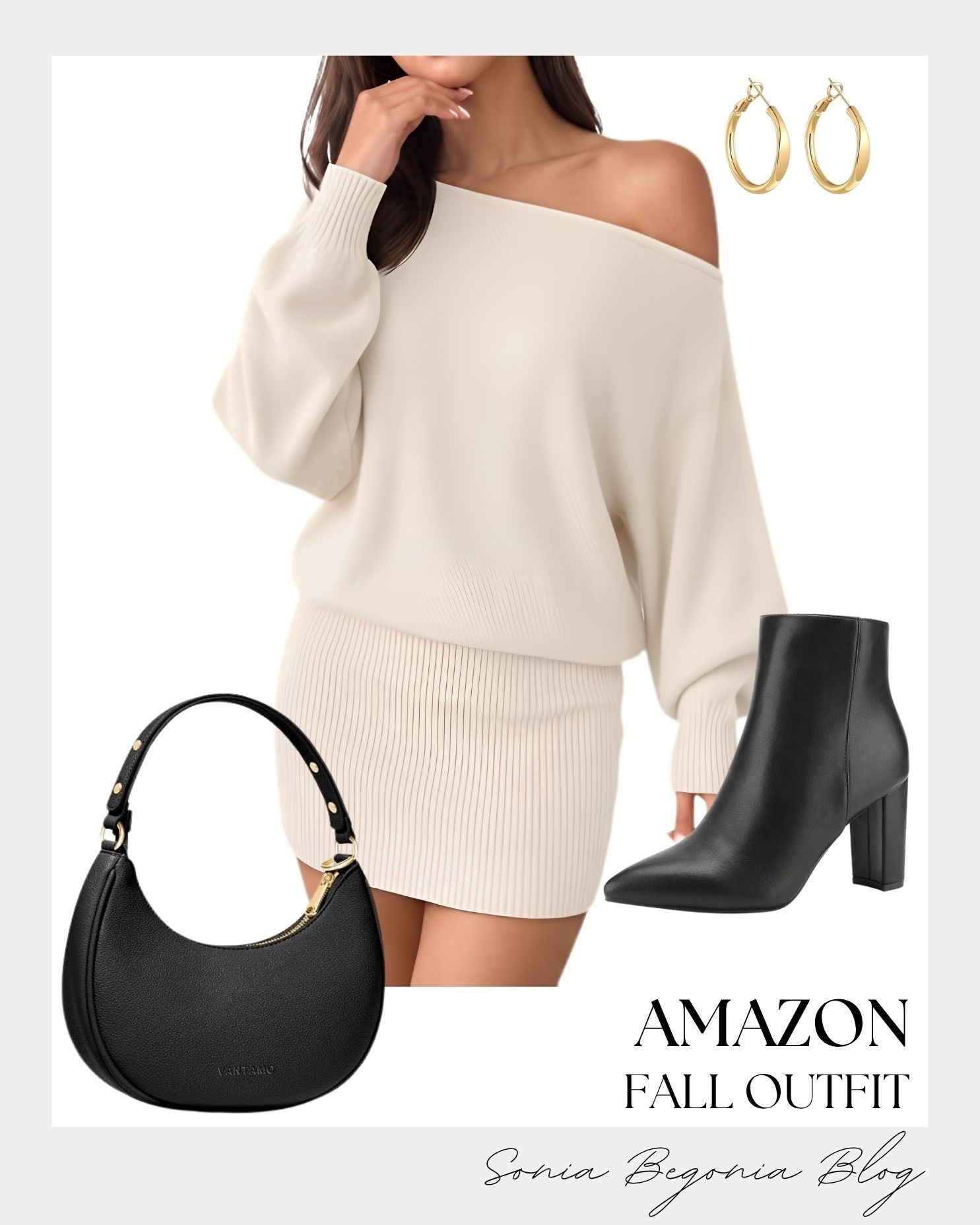 Cozy fall outfit inspo! 🍂

I styled a chic off-the-shoulder cream ribbed knit mini dress paired with sleek black pointed-toe heeled ankle boots.

I completed the ensemble with a black shoulder bag and classic gold hoop earrings for a polished autumn look. ✨

#AmazonFashion #AmazonStyle #FallOutfits #LTKfall #SweaterDress #AutumnStyle #OOTD #DateNightLook

#LTKootd #LTKSeasonal