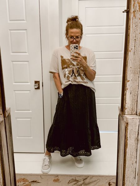 This is another super affordable outfit for Summer from Walmart. You don’t see me in skirts often, but look how much it dressed up my concert t-shirt and platform sneakers. I love this look for a comfortable night out. 

#WalmartPartner #WalmartFashion @walmart 

#LTKFindsUnder50 #LTKSeasonal #LTKMidsize