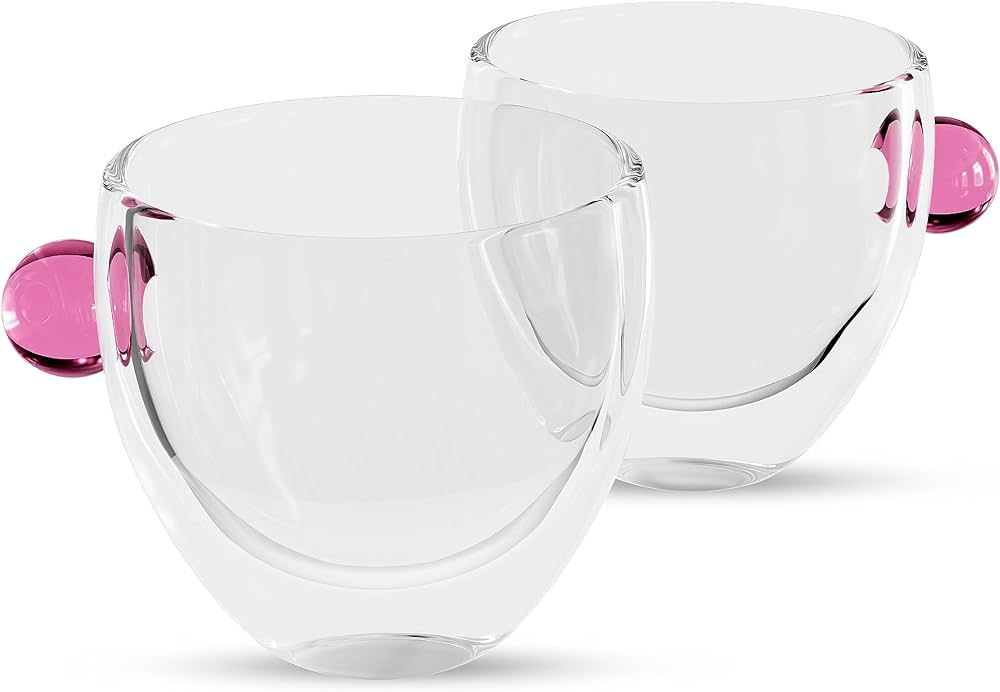 elle decor Double Wall Glass Coffee Mugs with Colored Handle | Set of 2 | 9-Oz Wide Mouth Glass M... | Amazon (US)