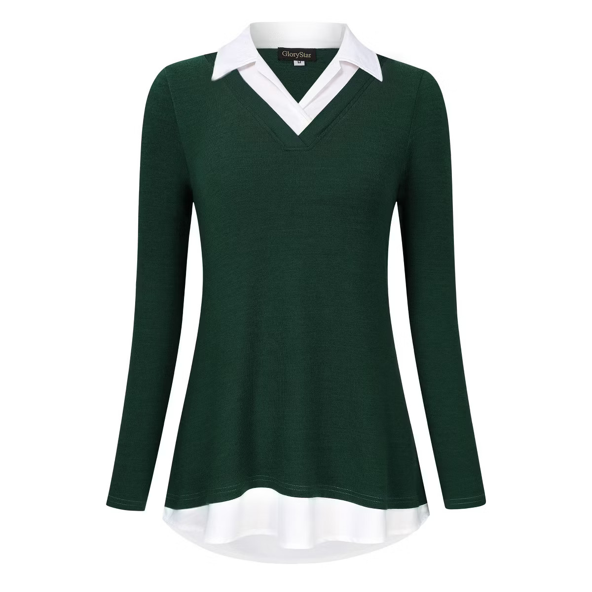 Clearlove Women's Long Sleeve V Neck Contrast Collar Shirt A-line Pleated Office Tunic | Target