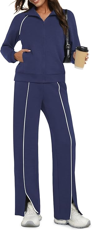 Casly Lamiit Womens 2 Piece Outfits 2025 Fall Casual Zip Up Sweatsuits Lounge Set Travel Wide Leg... | Amazon (US)