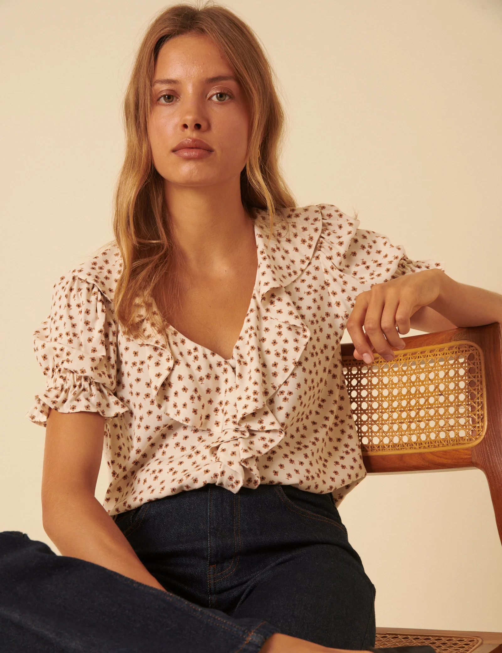 Cream Ditsy Floral Puff Sleeve Blouse | Nobody's Child