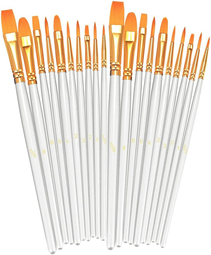 BOSOBO Paint Brushes Set, 2 Pack 20 Pcs Round Pointed Tip Paintbrushes Nylon Hair Artist Acrylic ... | Amazon (US)