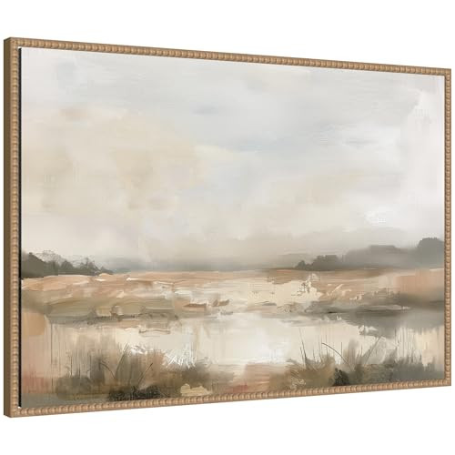 Kate and Laurel Framed Canvas Wall Art Print Neutral Abstract Landscape by The Creative Bunch Studio, 33 x 23 Sylvie Beaded Rustic Natural Frame, Modern Contemporary, Landscape Art for Wall Decor | Amazon (US)
