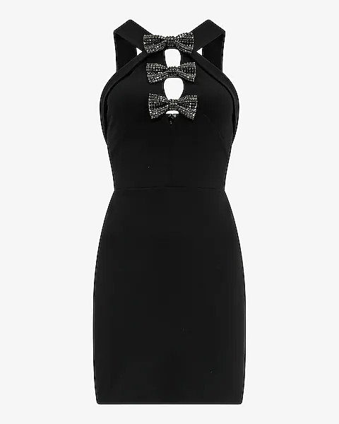 Embellished Bowtie Halter Cutout Mini Dress | Express