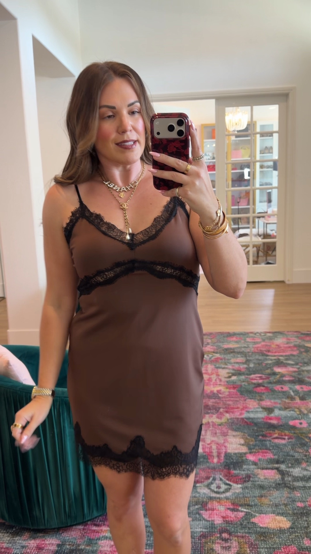 curvy midsize date night look! wearing size large in brown slip dress with black lace. 🤎🖤  @Steve Madden US

#LTKSeasonal #LTKMidsize