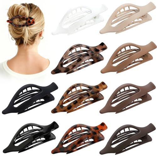 Sisiaipu 10 Pcs Flat Hair Clips for Women French Concord Claw Clips for Thick and Thin Hair Claw Clips Duck Billed Barrettes Hair Accessories for Women and Girls (Leopard) | Amazon (US)